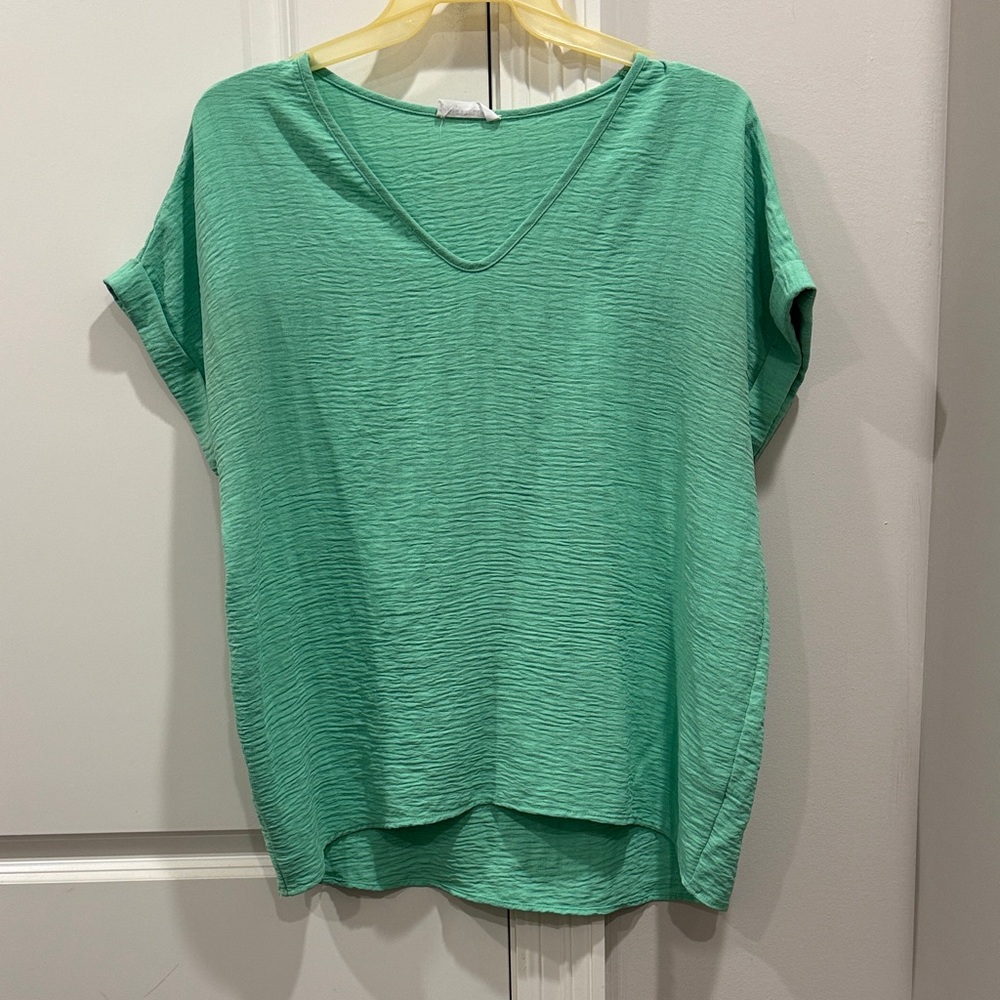 First Love Teal V-Neck Blouse